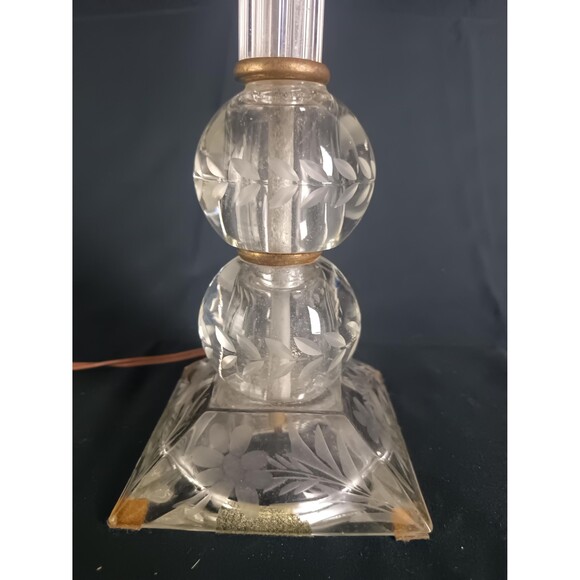 Vintage Etched Glass Lamp With Glass Geometric Shapes Leaves Vine Patterns MCM - Picture 8 of 10